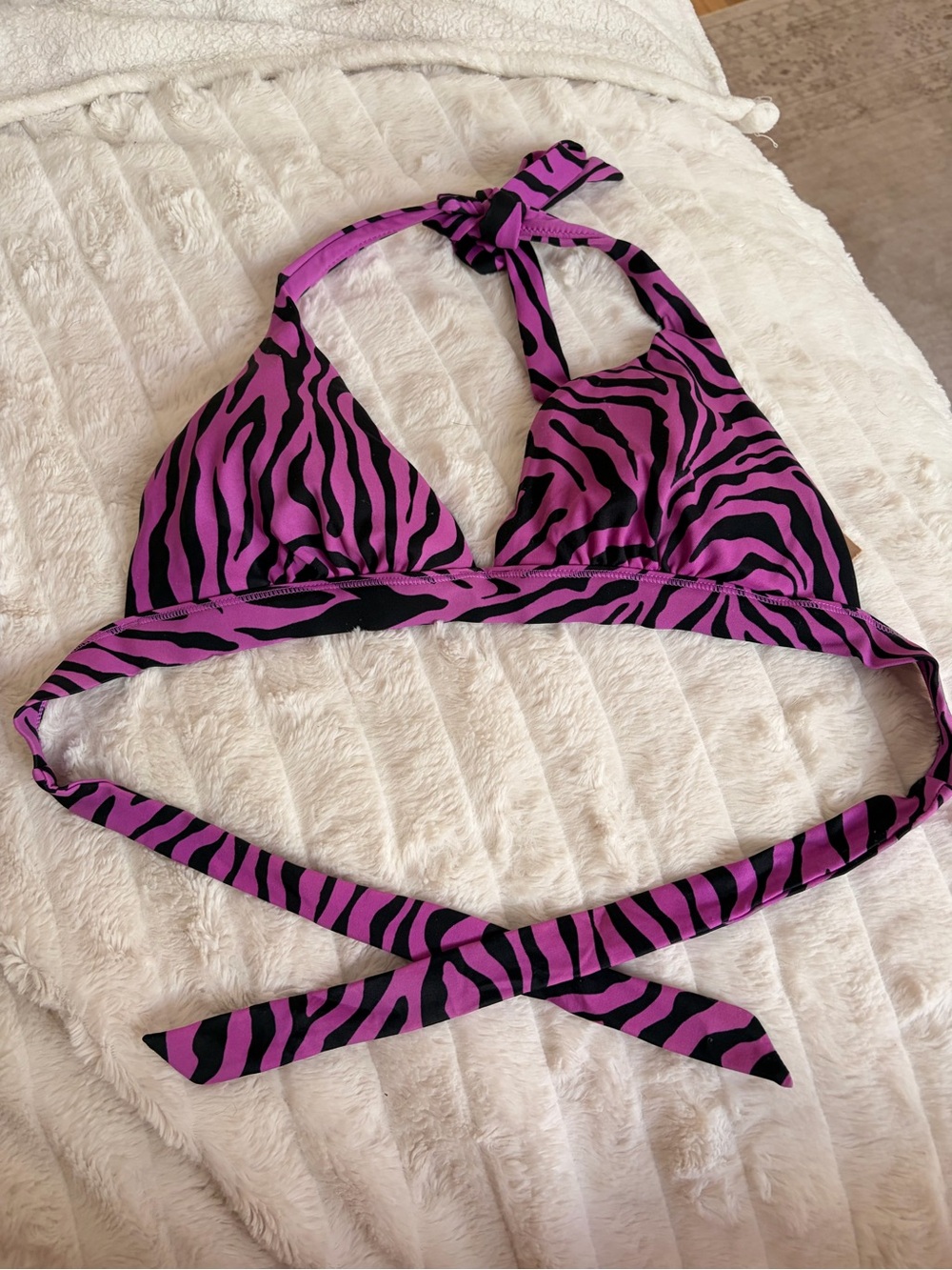 Y2K Victoria's Secret Purple and Black Zebra Halter Bikini Top